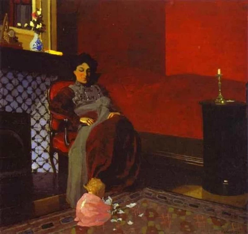 Félix Vallotton - 292, Interno Sala Rossa con donna e bambino